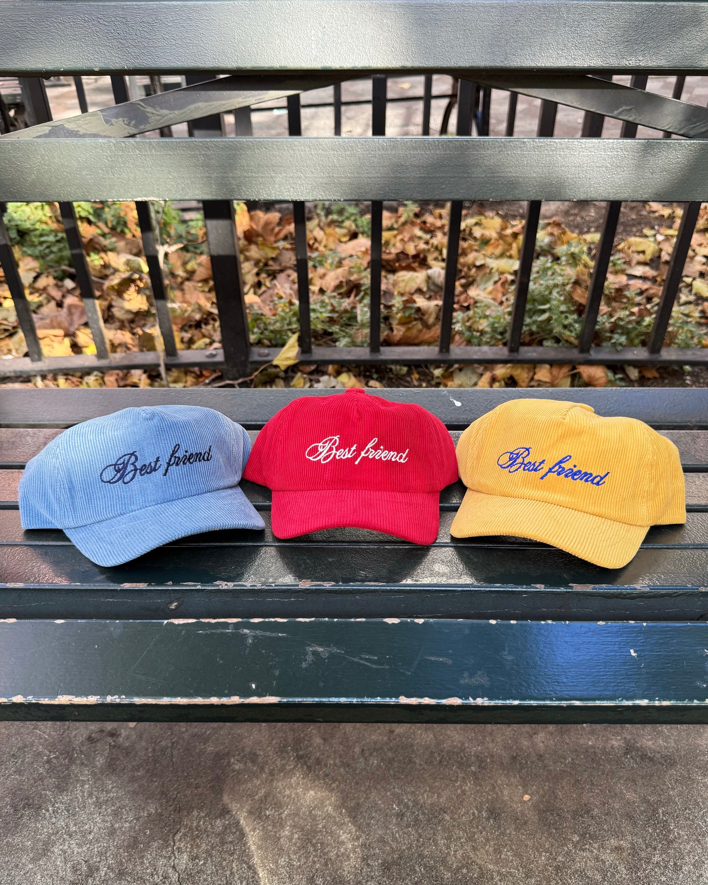 Corduroy Cap – Mustard / Red / Sky