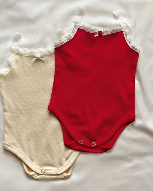 Sweetie Lace Sleeveless Suit – Yellow & Red