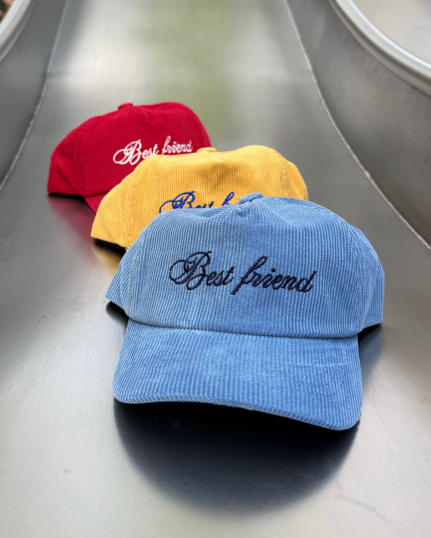 Corduroy Cap – Mustard / Red / Sky