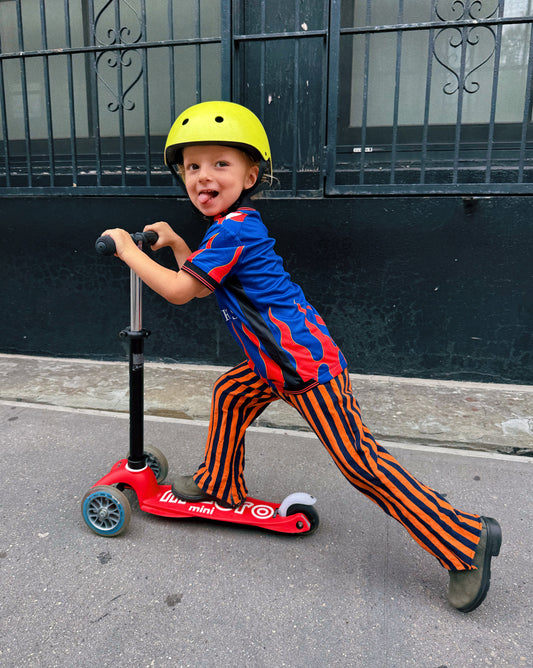 Striped Disco Flare – Orange + Navy
