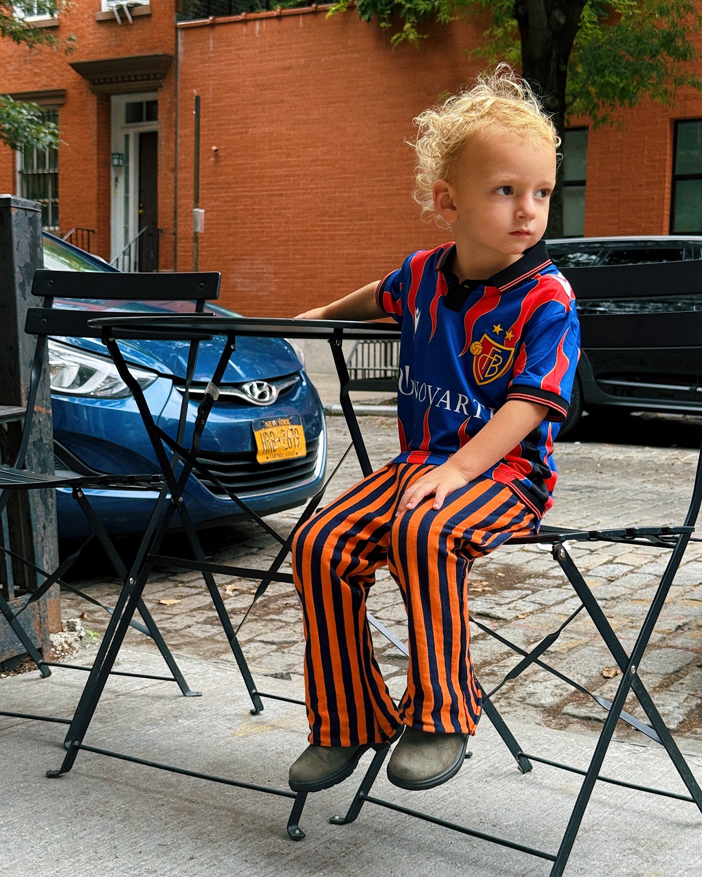 Striped Disco Flare – Orange + Navy