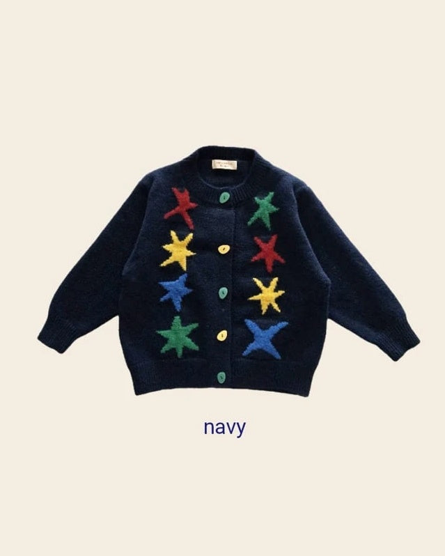 Starshine Cardigan – Navy & Rainbow Stars