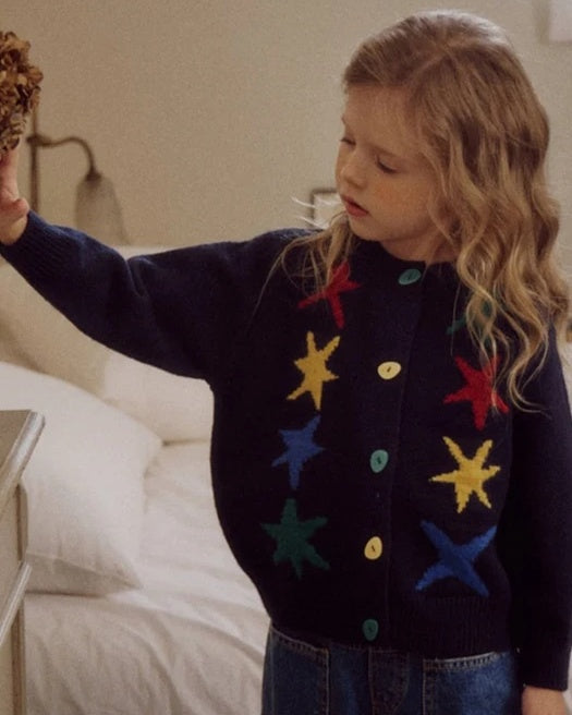 Starshine Cardigan – Navy & Rainbow Stars